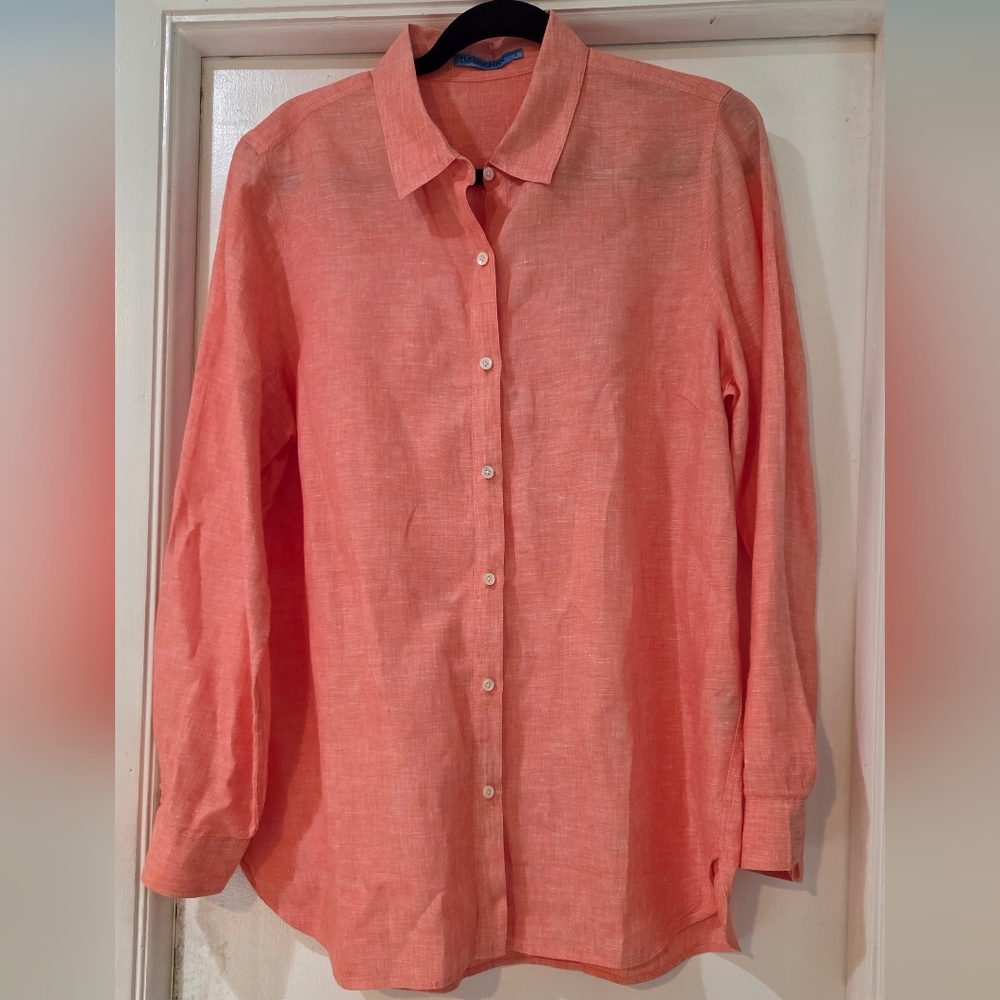 Women's J. McLaughlin Coral Rose Britt Linen Blouse, Size L - Picture 5 of 14